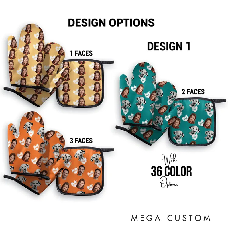 Personalized Face Oven Mitt and Pot Holder Set for Bakers Baking Lovers Gift
