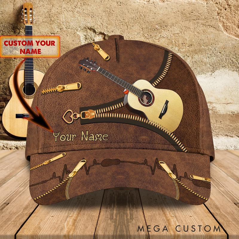 Personalized Name 3D Print Baseball Cap With Adjustable Snap for Music Lover Perfect Music Lovers Guitar Lovers Custom Gift Hat