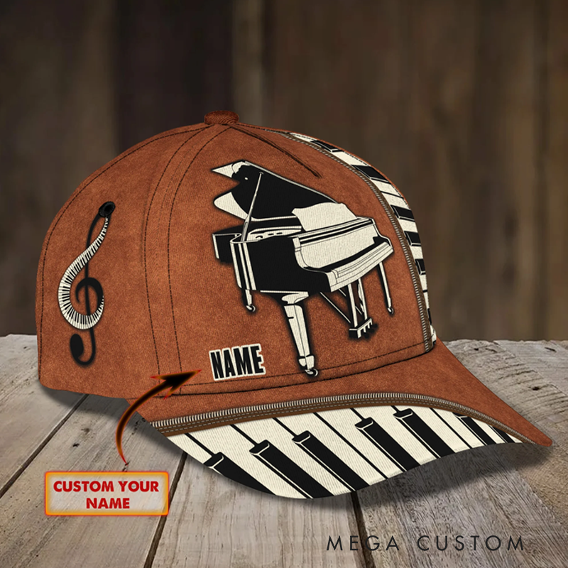 Personalized Name 3D Print Baseball Cap With Adjustable Snap for Music Lover Perfect Music Lovers Piano Lovers Custom Gift Hat