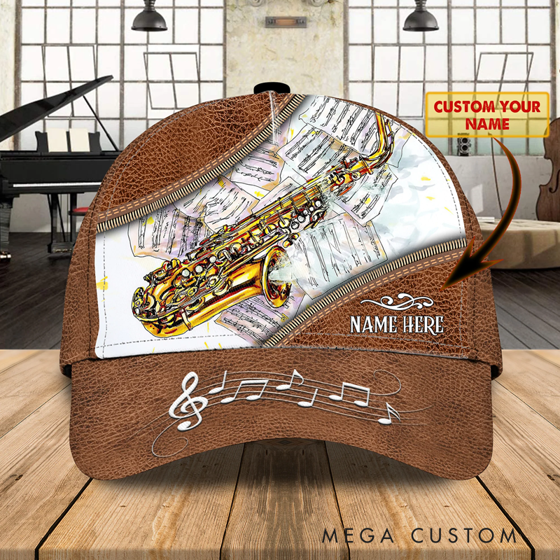 Personalized Name 3D Print Baseball Cap With Adjustable Snap for Music Lover Perfect Music Lovers Saxophone Lovers Custom Gift Hat