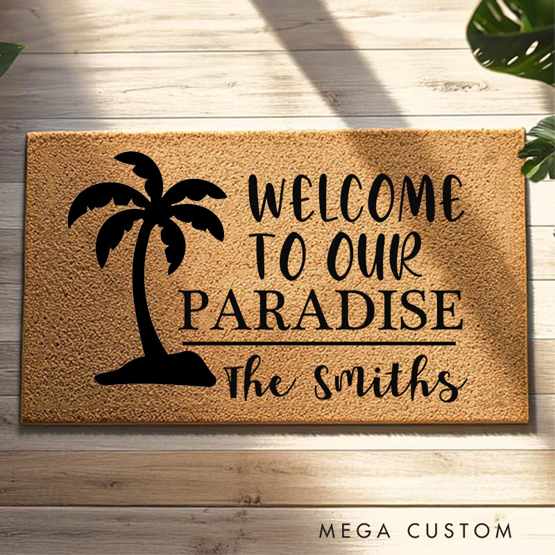 Personalized Tropical Paradise Doormat New Home Gift Housewarming Wedding Gift for Couples First Home Gifts Christmas Gift for Family
