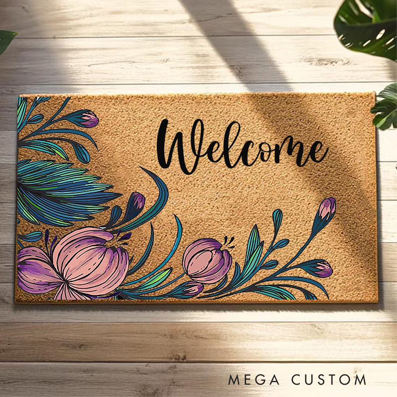 Personalized Home Doormat Custom Floral Welcome Doormat Housewarming Gifts New Home Welcome Mat for Home Closing Gift New Home Gift