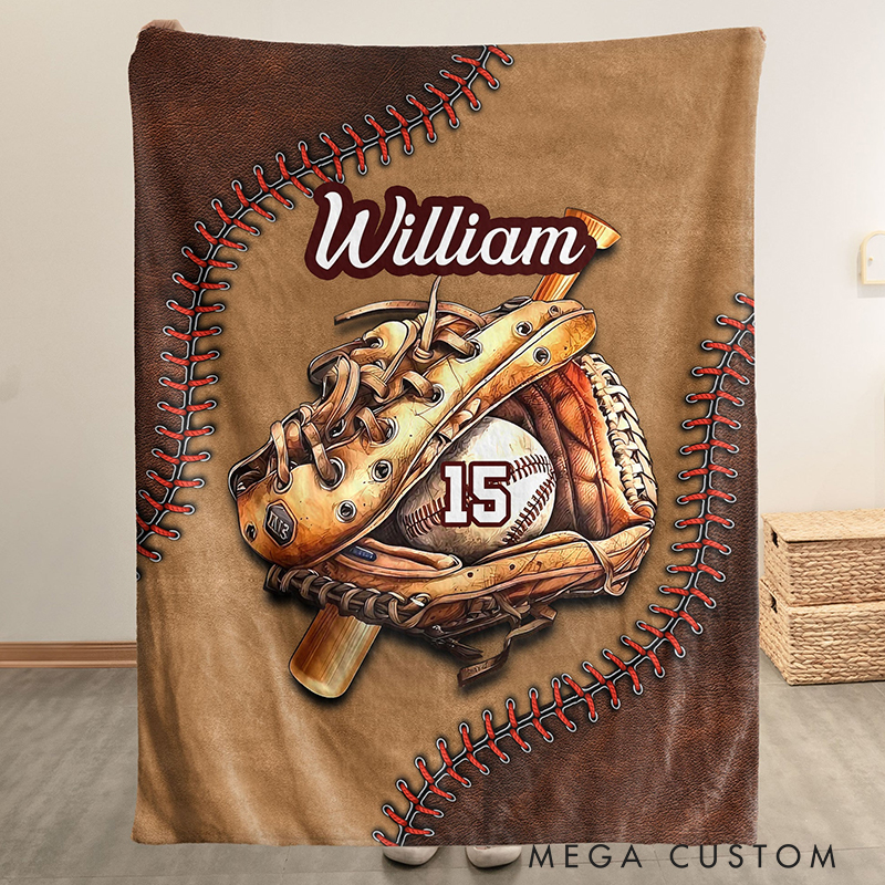 Personalized Baseball Glove Blanket with 3D Stitching Design and Custom Name 