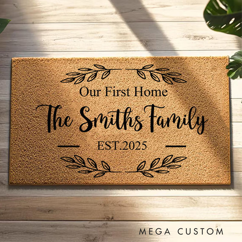 Personalized First Home Doormat Custom Welcome Front Doormat Housewarming Gifts First Home Couple Gift Welcome Mat for Home Closing Gift New Home Gift