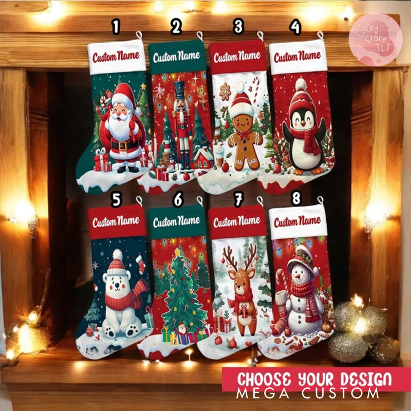 Personalized Name Kids Family Christmas Stocking Personalized Santa Reindeer Snowman Penguin Polar Bear Stockings