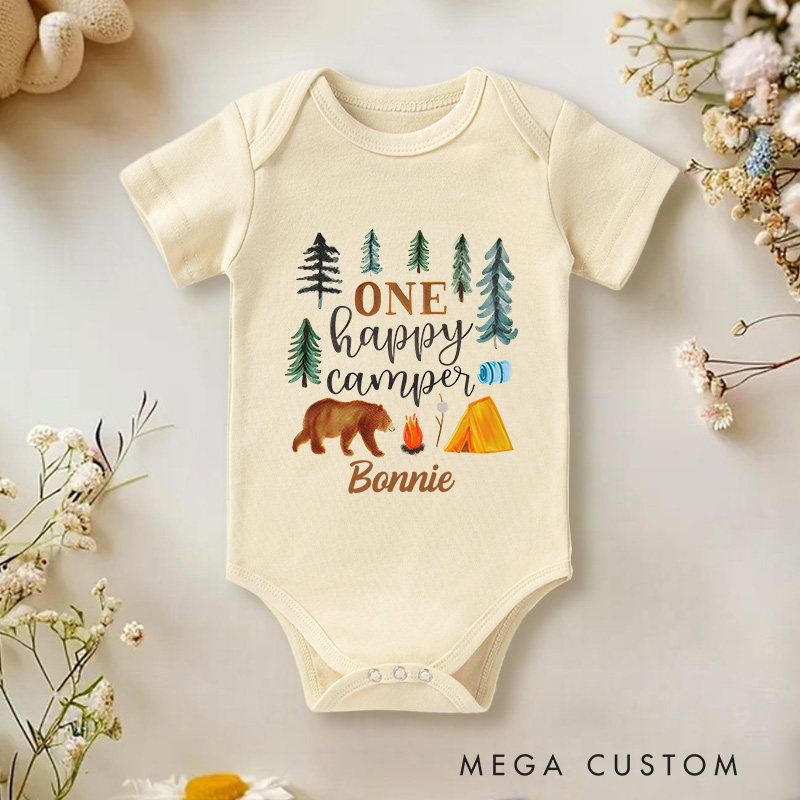Personalized One Happy Camper Baby Onesie First Birthday Gift