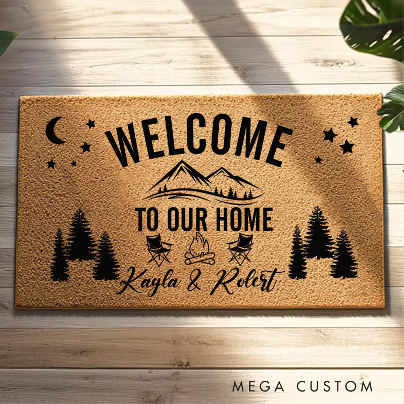 Personalized Welcome Campfire Doormat Housewarming Gift for Nature Enthusiasts First Home Couple Gift Welcome Mat for Home Closing Gift New Home Gift