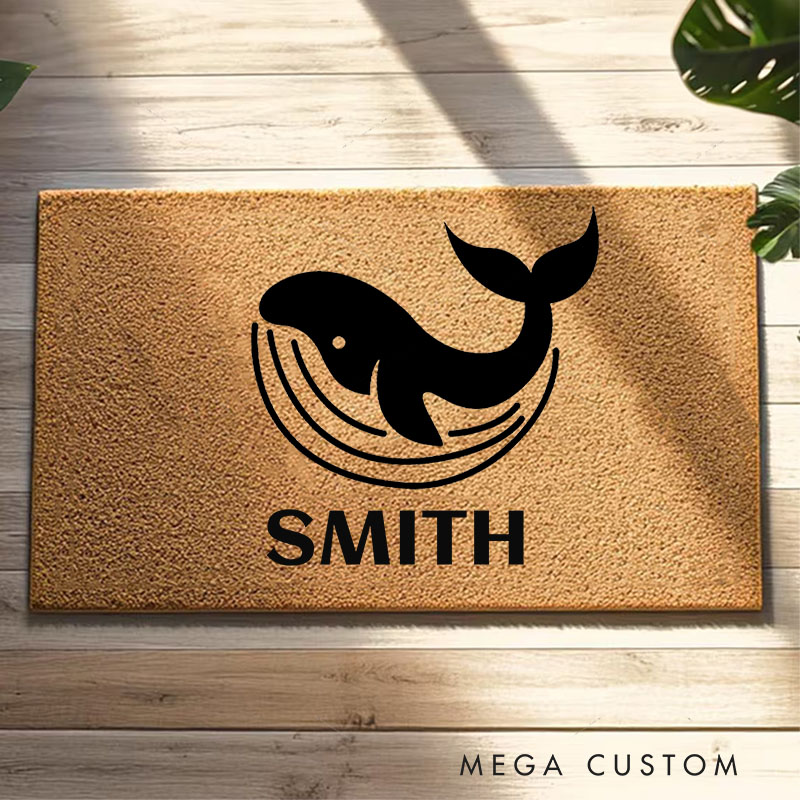 Personalized Whale Doormat Home Doormat Custom Welcome Front Doormat Housewarming Gifts for Coastal inspired Homes