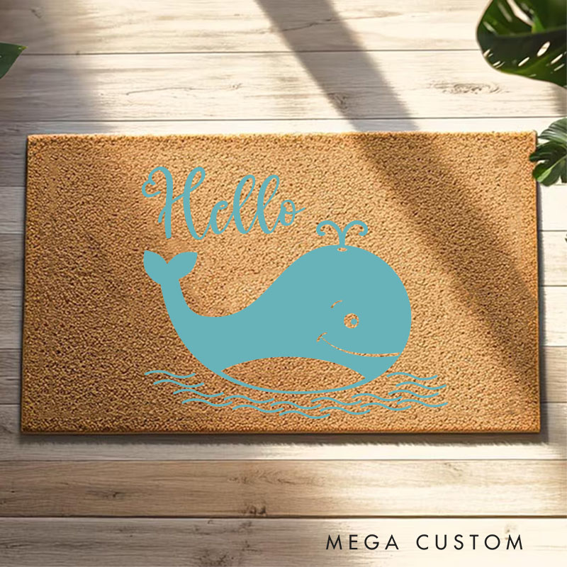 Personalized Whale Hello Doormat Home Doormat Custom Welcome Front Doormat Housewarming Gifts Welcome Mat for Home Closing Gift New Home Gift