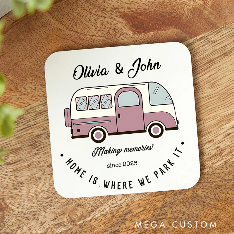 Personalised Camper Van Coaster Custom Camping Coaster Gift for Outdoor Travel Lover
