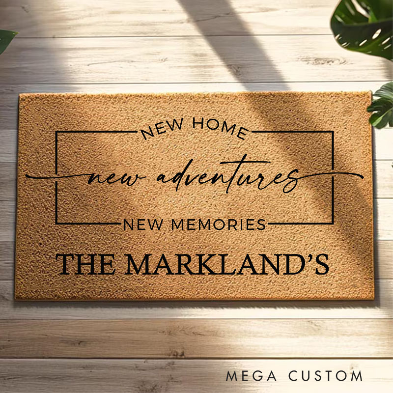 Personalized New Home Doormat New Adventures New Memories Design Custom Family Name Housewarming Gift Home Decor Front Door Rug
