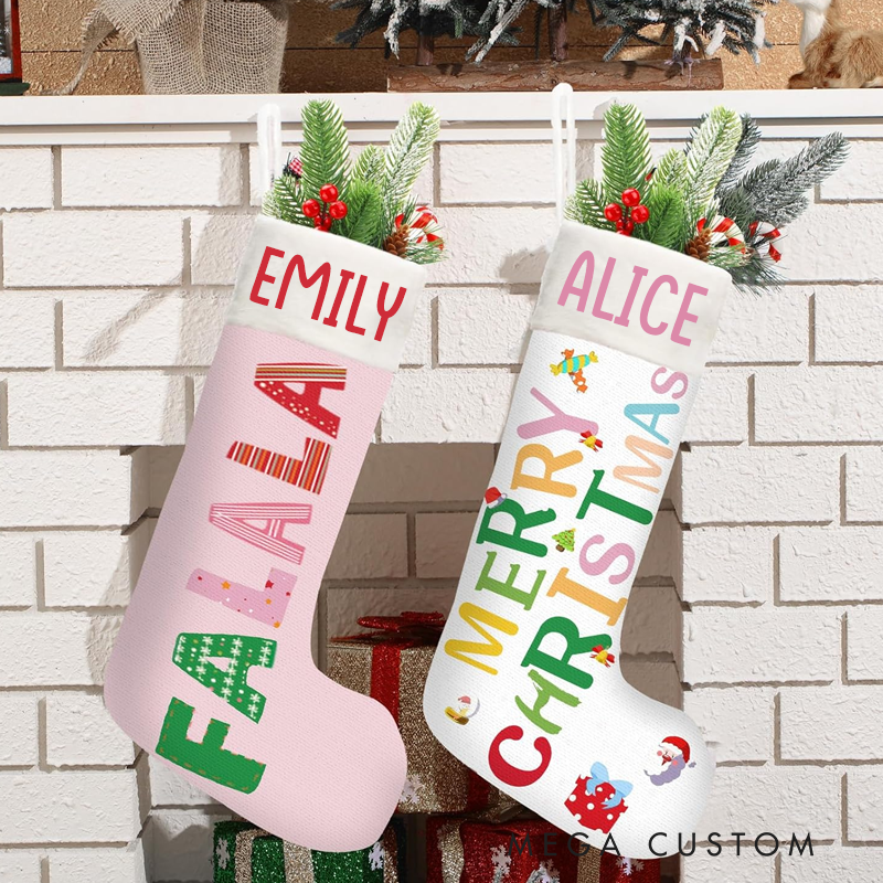 Personalized Hristmas Nutcracker Stockings with Hanging Loop Christmas Hanging Socks Decoration Set with Nutcracker Xmas Wishes for Christmas Party Gifts