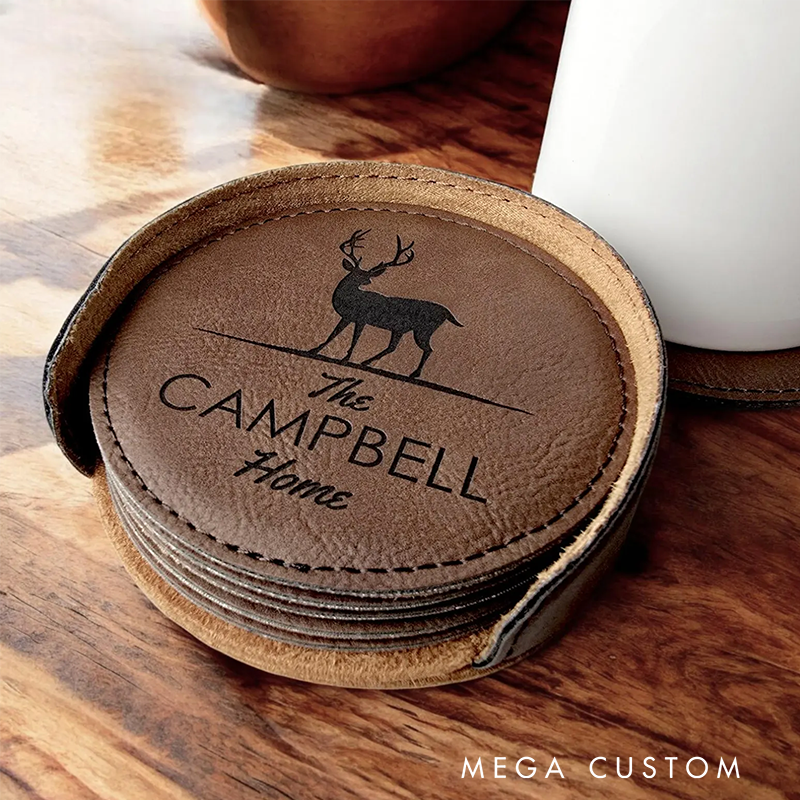 Personalized Deer Coaster Set Customized Home Decor Custom Engraved Coasters Coasters Family Name Coasters