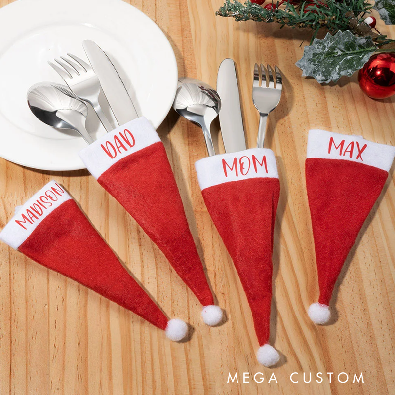 Personalized Santa Hat Table Cutlery Holder Name Place Setting Christmas Dinner Decor Party Supplies Favors for Family Friend