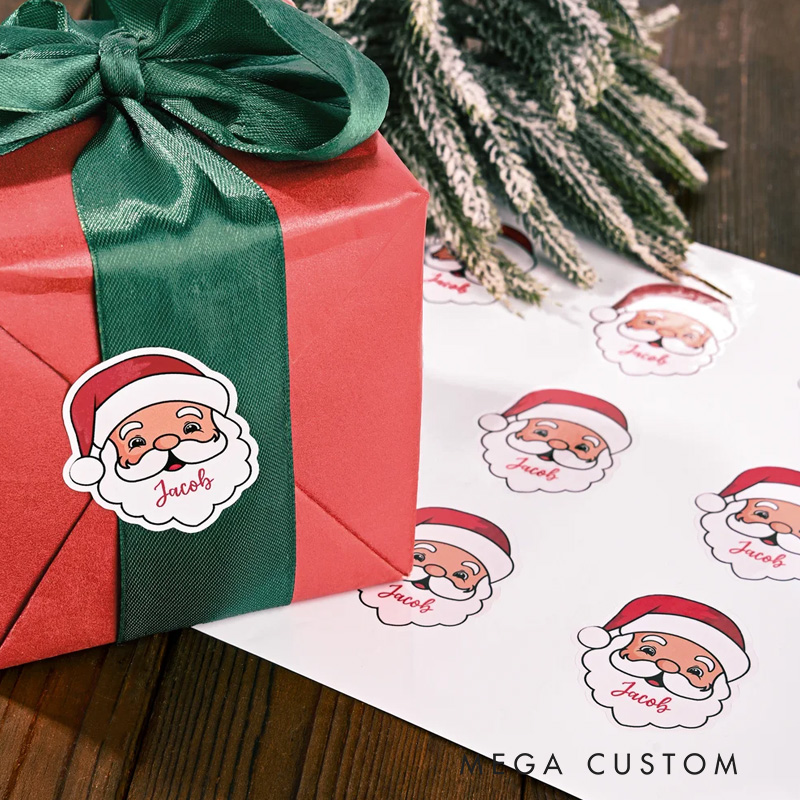 Personalized Cute Santa Claus Labels Stickers with Name Gift Decor Christmas Party Favor for Family Friends