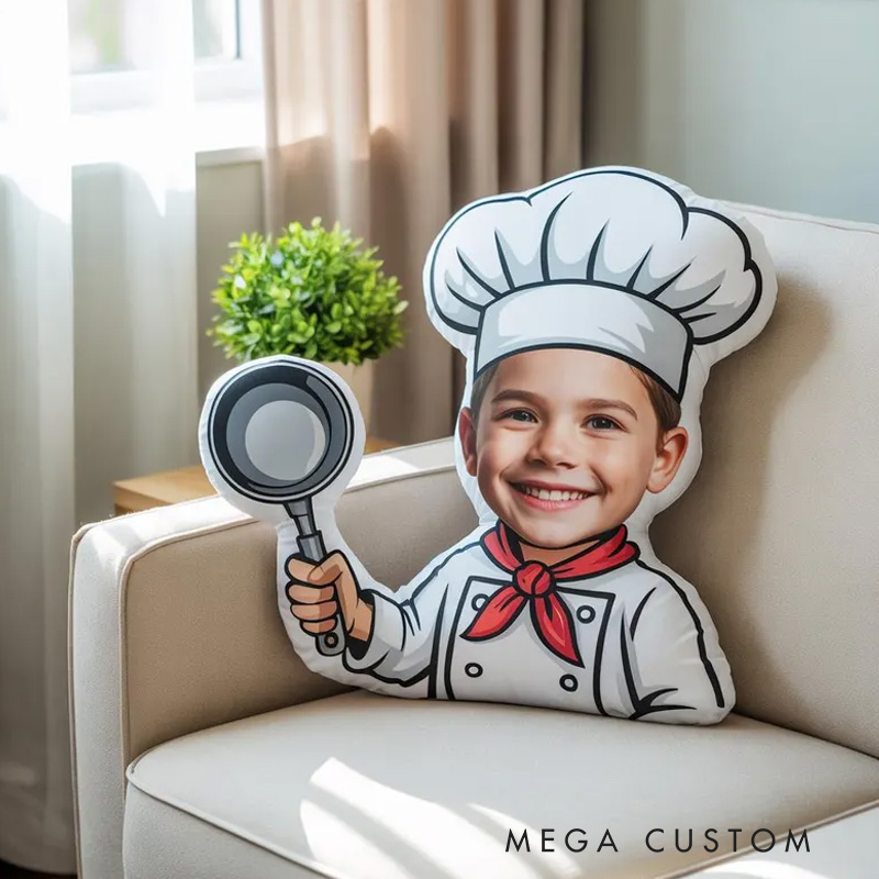 Personalized Photo Face Pillow Kids Face Baker Face Pillow 3D Ugly Pillow Birthday Boy Girl Gift for Baking Lover Pillow