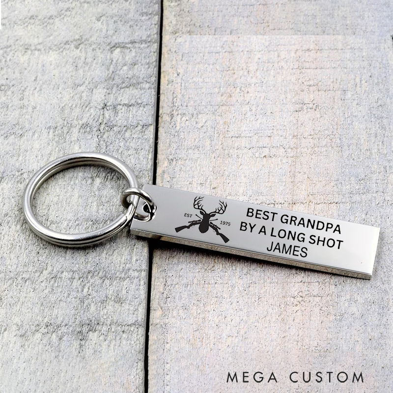 Personalized Hunting Grandpa Keychain Stainless Steel Engraved Keychain Gift for Hunting Love