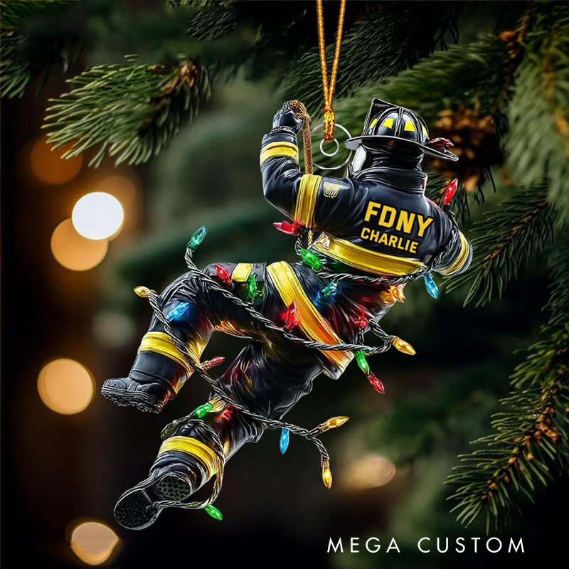 Personalized Firefighter Christmas Ornament with Custom Name Christmas Acrylic Ornament Gift for Firefighters