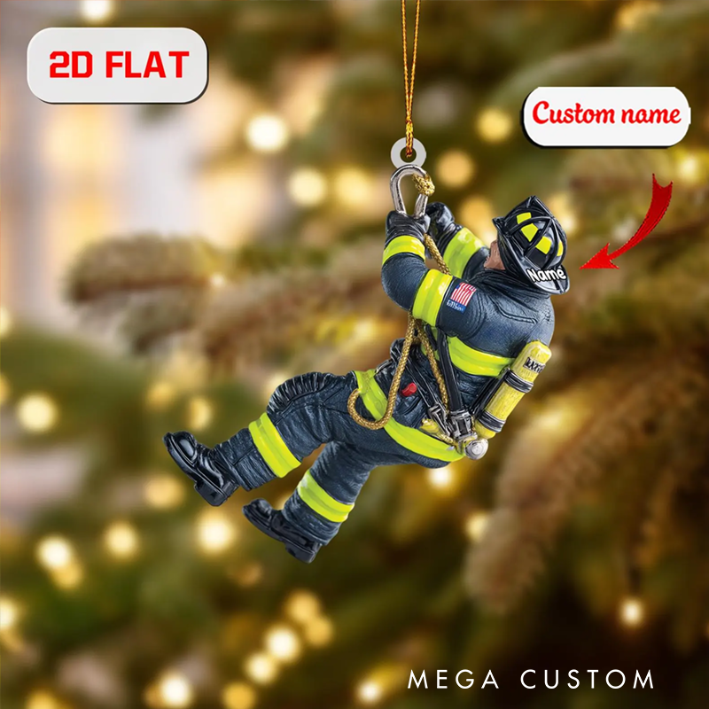 Personalized Firefighter Rappelling Christmas Ornament Custom Name Christmas Acrylic Ornament Gift for Firefighters