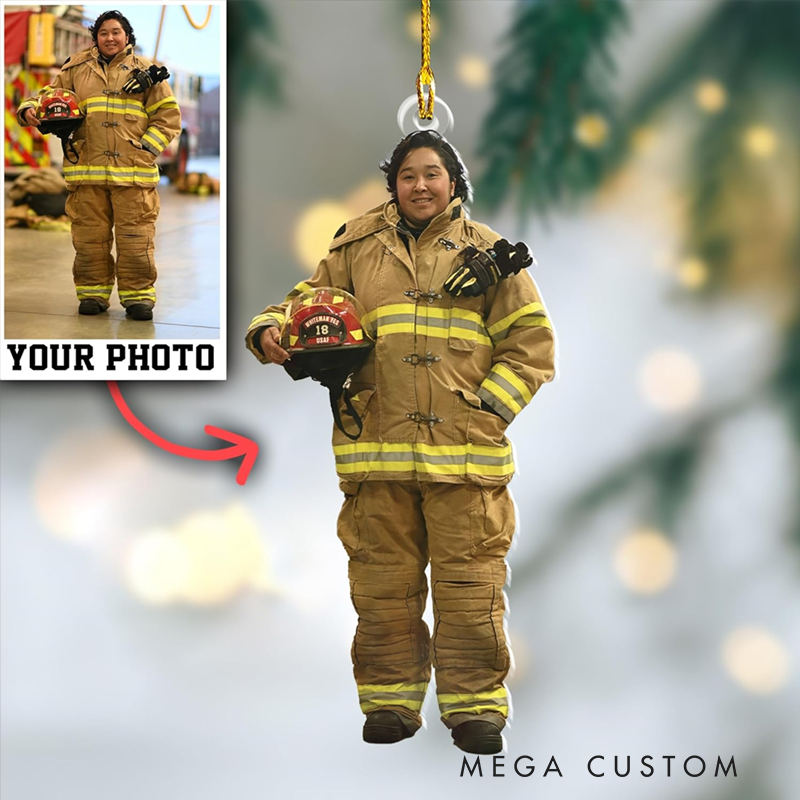 Personalized Firefighter Photo Christmas Ornament Christmas Acrylic Ornament Gift for Firefighters