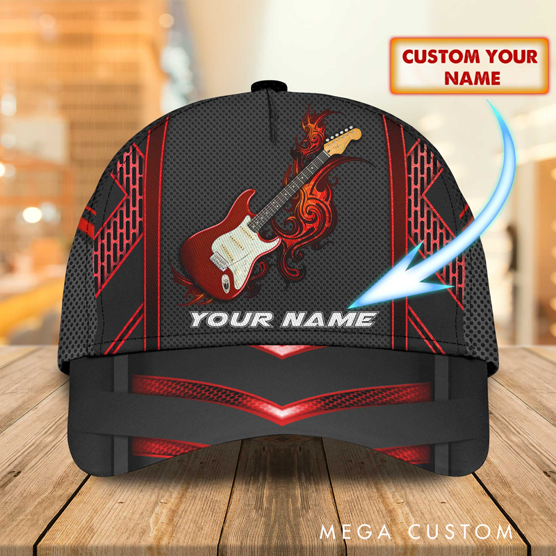Personalized Name 3D Print Baseball Cap With Adjustable Snap for Music Lover Perfect Music Lovers Guitar Lovers Custom Gift Hat