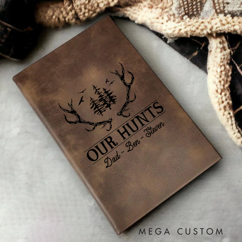 Personalized Shed Hunting Journal Engraved Leatherette Journal for Shed Hunting Notes Custom Journal for Hunters Antler Log Gift for Him