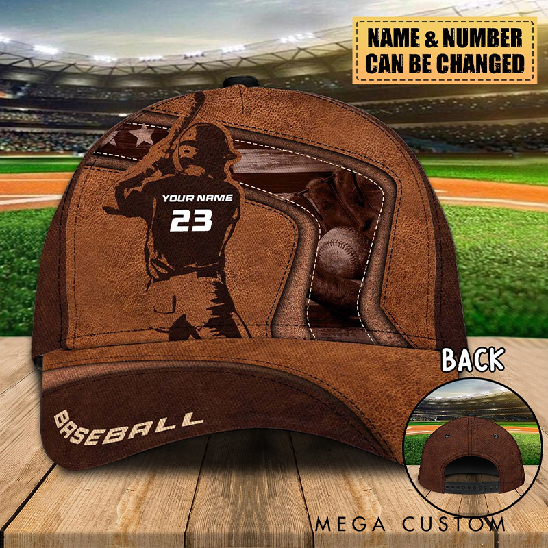 Personalized Baseball Cap with Custom Name Number and Baseball Player Silhouette Design