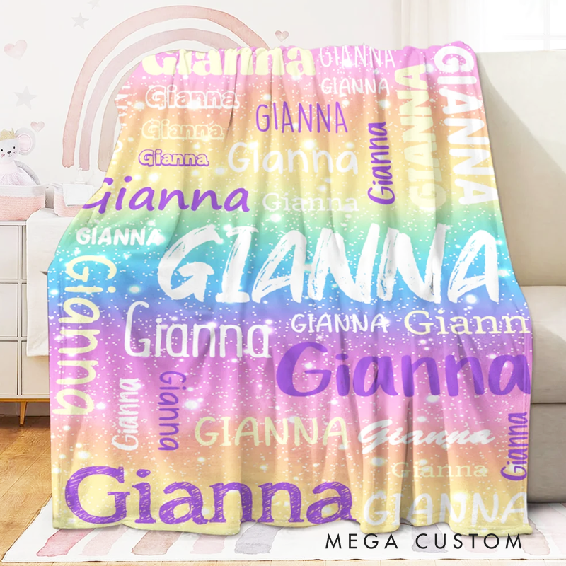 Personalized Colorful Gradient Soft Throw Blanket with Name Birthday Christmas Gift for Kids Adults