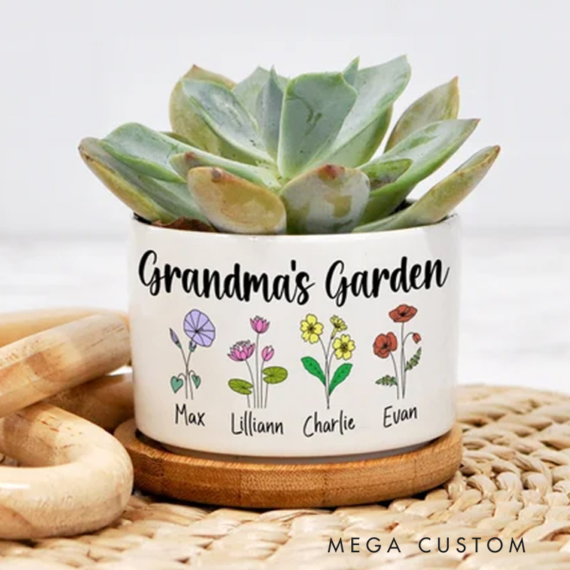 Personalized Birth Flower Succulent Planter Mother's Day Gift Gift for Grandma Custom Mini Plant Pot Garden Lover Gift 
