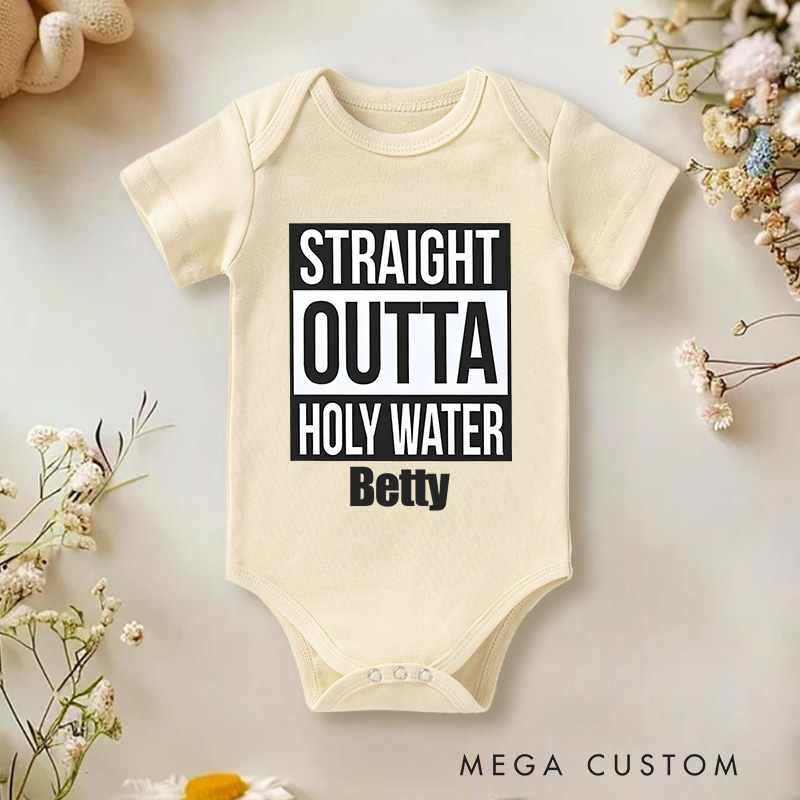 Personalized Straight Outta Holy Water Funny Baptism Baby Onesie Gift for Baby