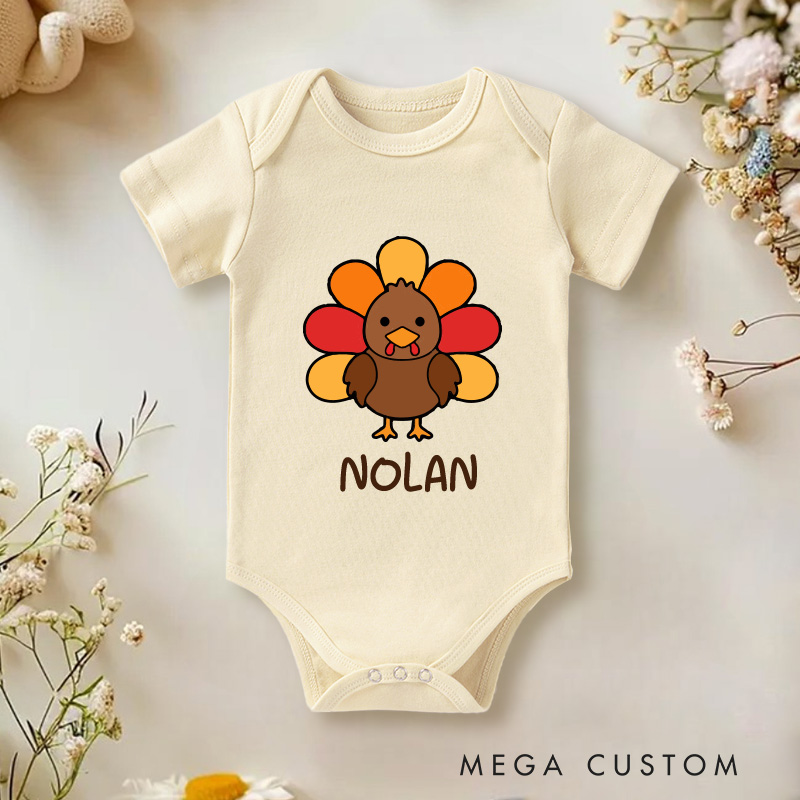 Personalized Cute Turkey Baby Onesie First Thanksgiving Gift New Baby Girl Boy Gift