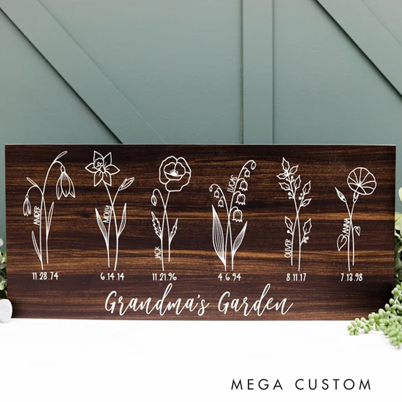 Personalized Wooden Sign Grandma's Garden Wall Hangings Custom Birth Month Wooden Sign Gift For Nana Mother's Day Gift