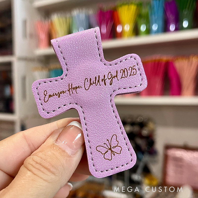 Personalized Cross PU Leather Magnetic Bookmark Clip with Name and Icon Engraved Reader Gift Back to School Gift for Christians Bookworms