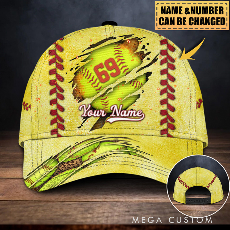 Personalized Softball Cap with Eye-Catching Torn Design and Custom Name & Number  