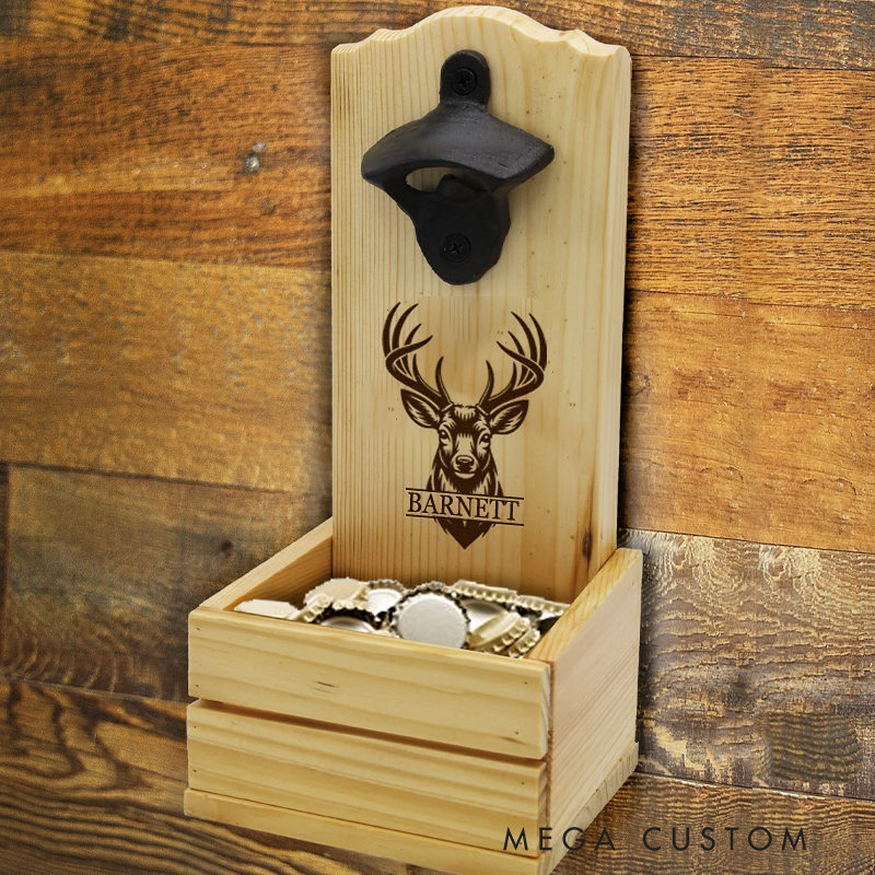 Personalized Wall Mounted Beer Opener Monogrammed Wall Mount Bottle Opener with Cap Catcher Beer Gift for Boyfriend Husband