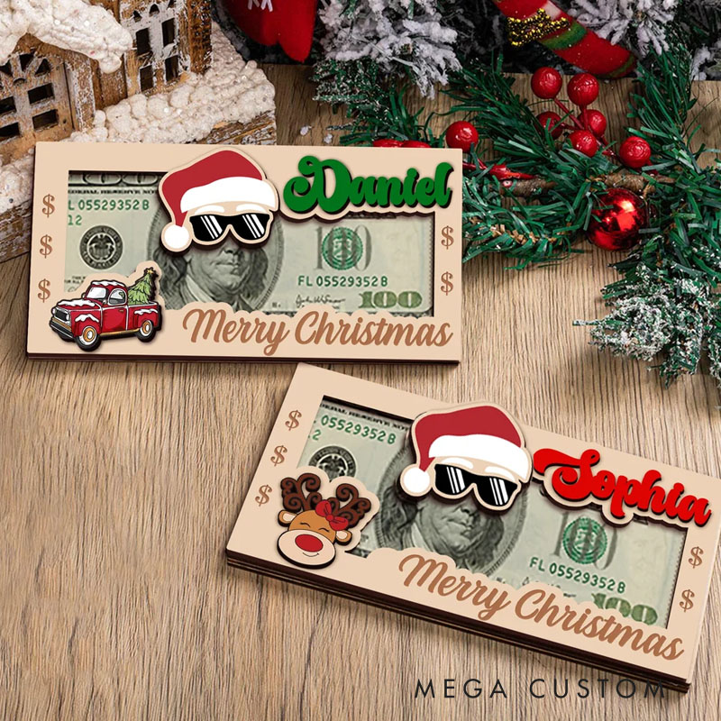 Personalized Santa Claus Hat Wooden Money Holder with Name Unique Money Card Christmas Gift for Kids Family