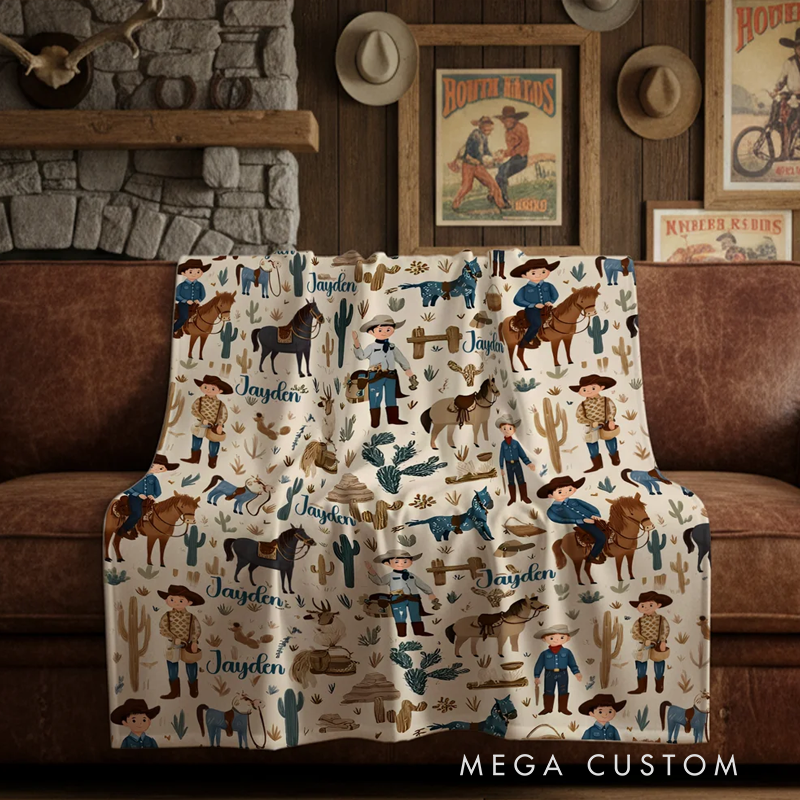 Personalized Western Cowboy Cow Horse Soft Throw Blanket with Name Birthday Anniversary Gift for Cowboy Country Lover