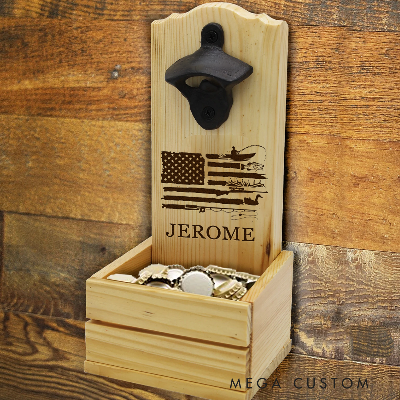 Personalized Buck Wall Mounted Bottle Opener Wall Mount Bottle Opener with Cap Catcher Beer Gift for Boyfriend Husband