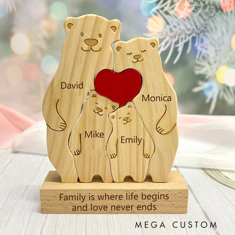 Personalized Wooden Bear Family Puzzle Wooden Hugging Bears With Heart Engraved Custom Name Family Puzzle Family Anniversary Gifts Housewarming Gift