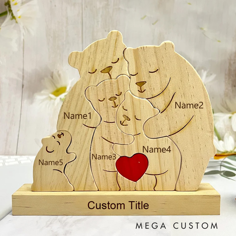Personalized Wooden Bear Family Puzzle Engraved Names Keepsake Wooden Hugging Bears With Heart Christmas Gifts New Home Housewarming Gift