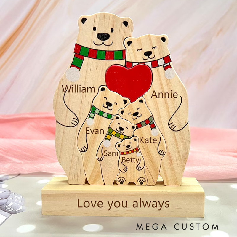 Personalized Wooden Bear Family Puzzle Wooden Bear With Scarf Engraved Christmas Keepsake Christmas Family Keepsake Gifts New Home Housewarming Gift