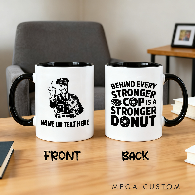 Personalized Police Officer Mug Custom Name Stronger Cop and Donut Design Gift for Police Officers