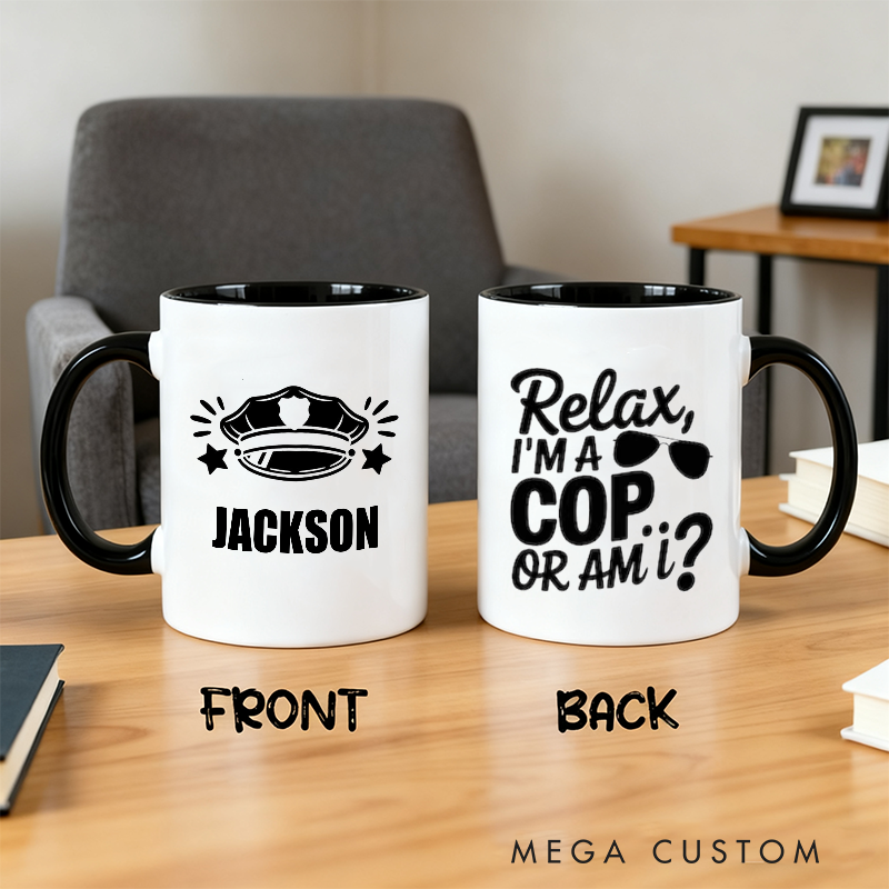 Personalized Police Officer Mug Custom Name Badge and Relax Cop Design Gift for Police Officers