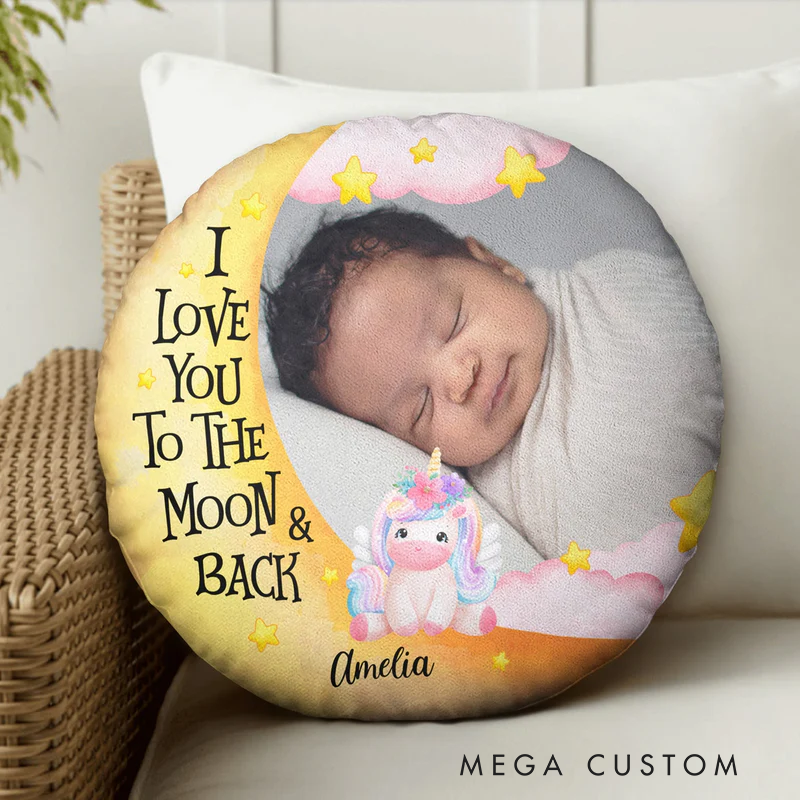 Personalized Photo I Love You to the Moon and Back Round Pillow