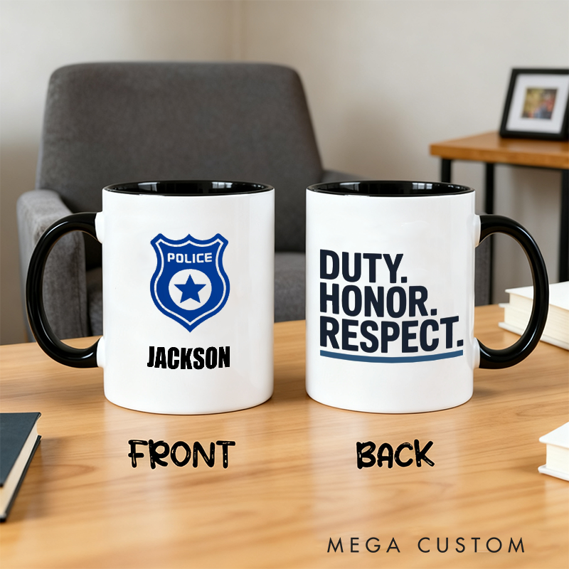 Personalized Police Officer Mug Custom Name Police Badge and Duty Honor Respect Design Gift for Police Officers