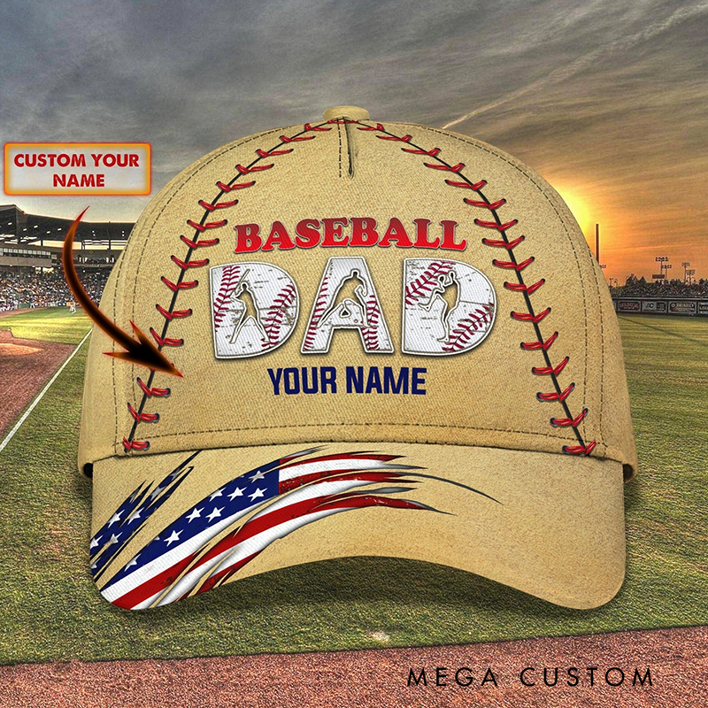 Personalized "Baseball Dad" Cap with Custom Name and Patriotic Design  