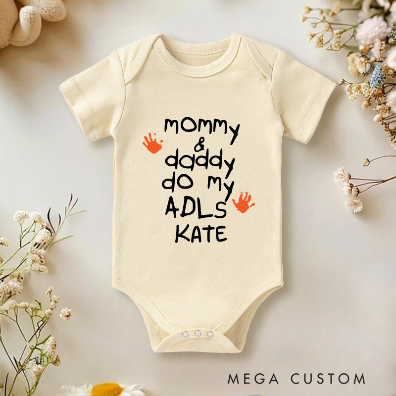 Personalized Mommy and Daddy Do My Adls Handprint Occupational Therapy Baby Onesie Gift for Baby