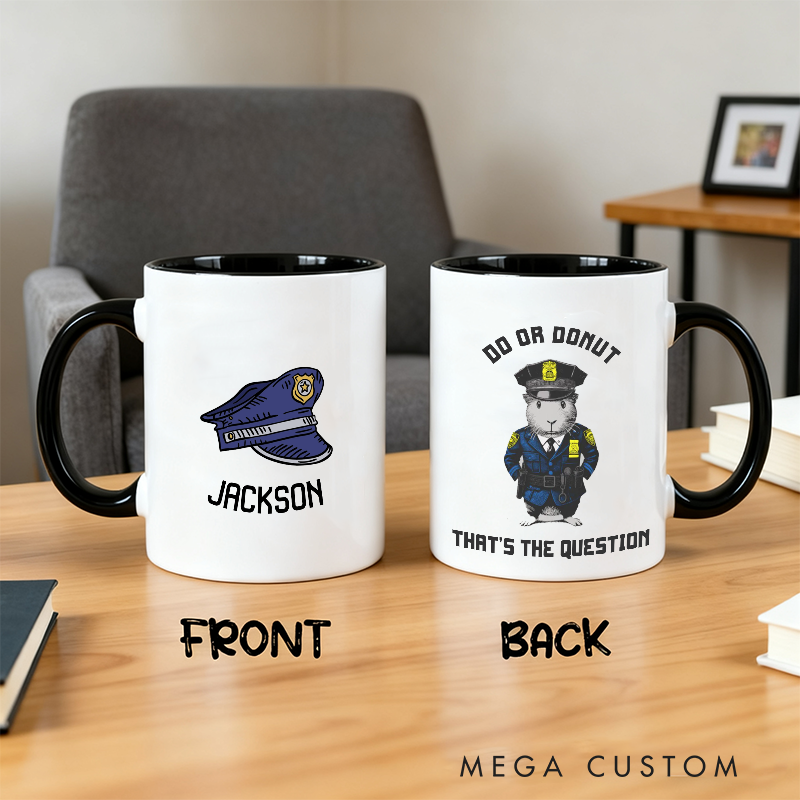 Personalized Police Officer Mug Custom Name Police Hat and Funny Do or Donut Design Gift for Police Officers