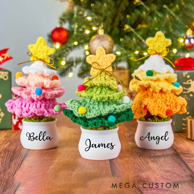 Personalized Crochet Christmas Tree in Pot Crochet Xmas Tree Crochet Santa Claus Handmade Christmas Gifts Gifts for Her Christmas Crochet Decoration