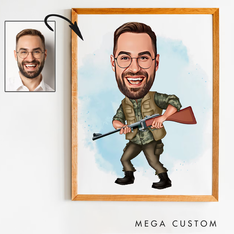 Personalized Hunter Cartoon Portrait Custom Hunter Caricature Hunter Caricature from Photo Unique Hunter Gift
